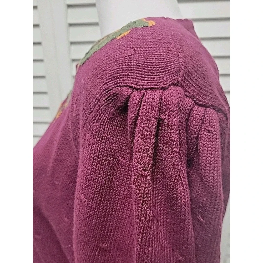 Vtg Charter Club Jane Justin SZ L 100% Cotton Sweater Purple Maroon Embroidered - Picture 5 of 10